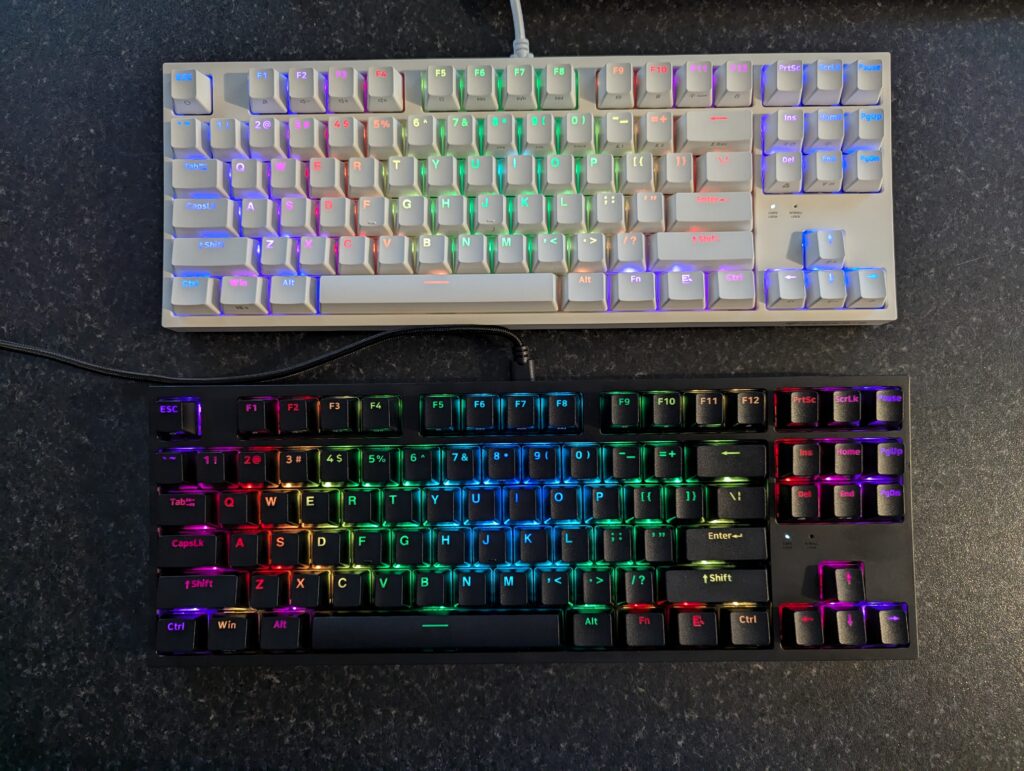 Both the white and black keyboard illuminated RGB