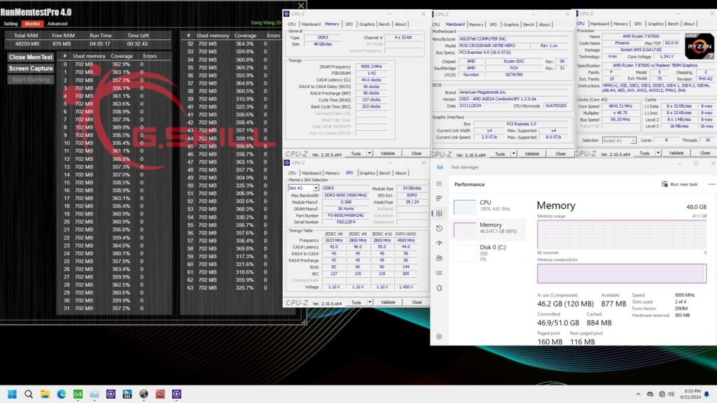 shot showing the ram speeds obtainable on the g.skill kit of memory 
