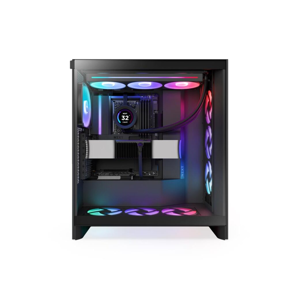 NZXT N9 X870E motherboard in black installed in black case