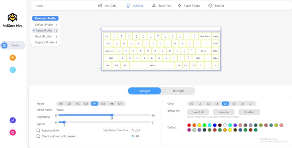 melgeek hive lighting profile