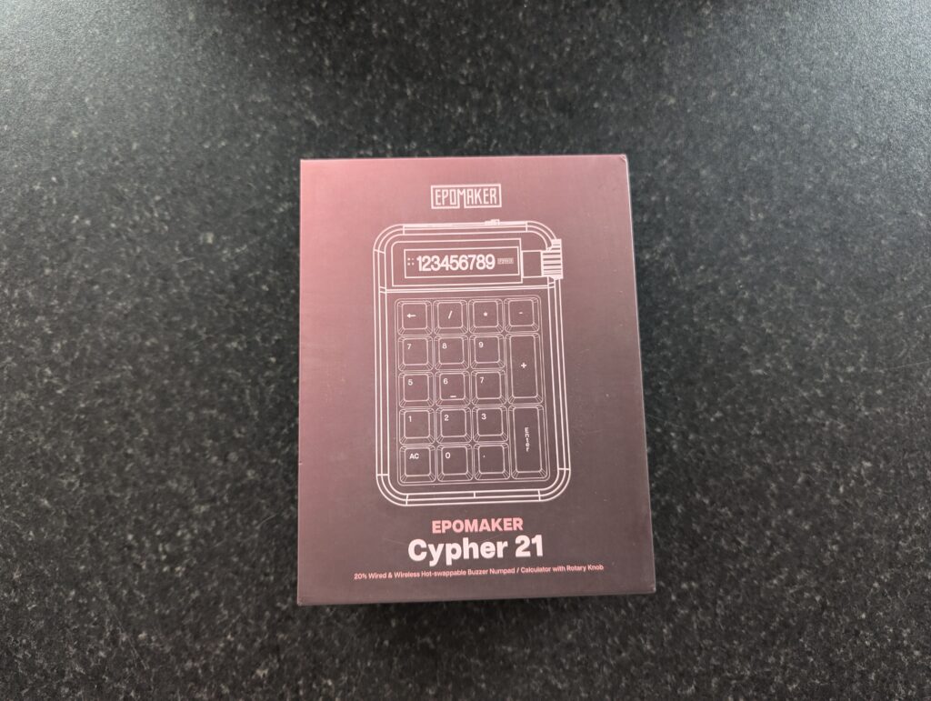 Front of the Epomaker Cypher 21 packaging.