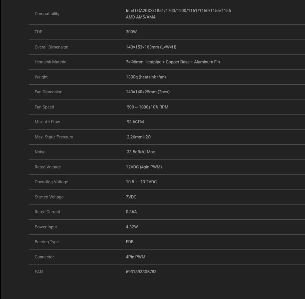 ID Cooling Frozn A720 Specs