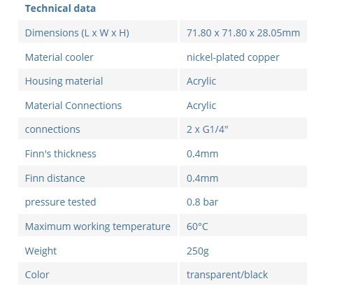 Alphacool Core 1 LT Aurora Black Specifications