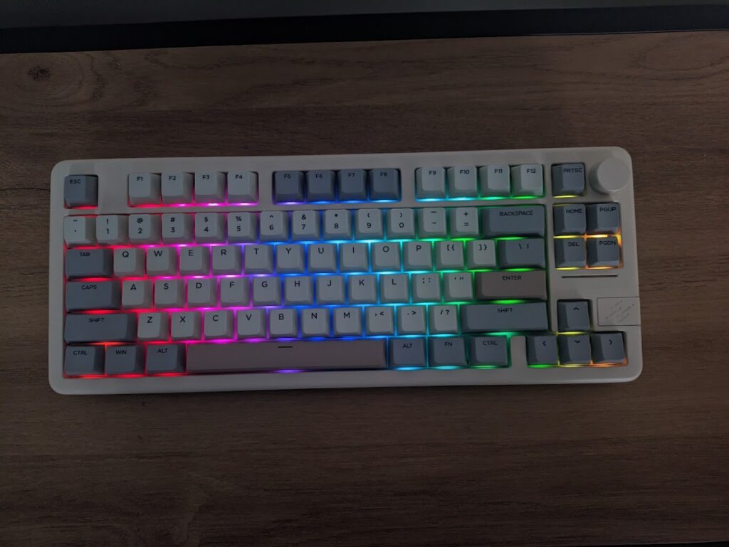 A picture showcasing the RGB effect of the Galaxy 70 keyboard