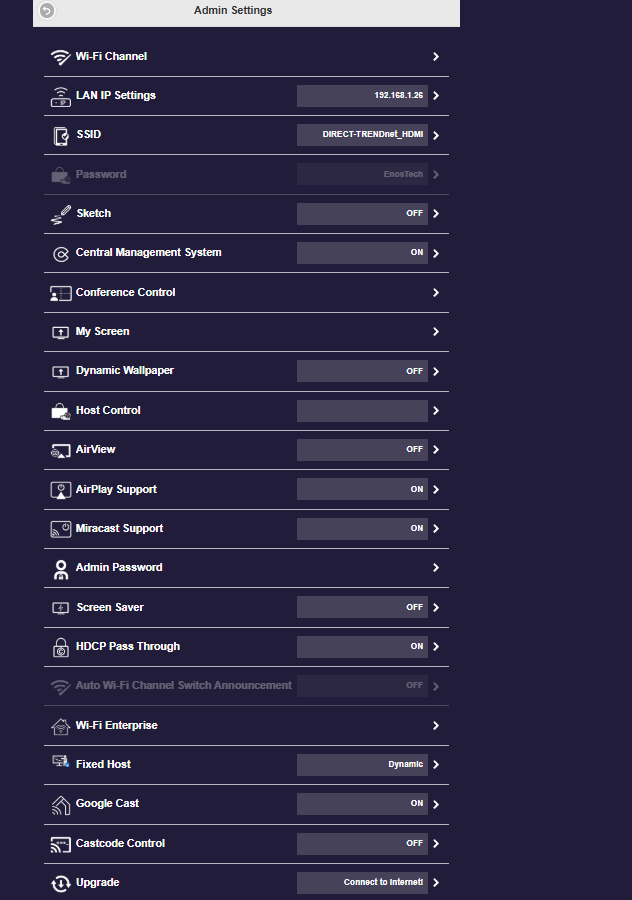 HDMI Extender Admin Settings