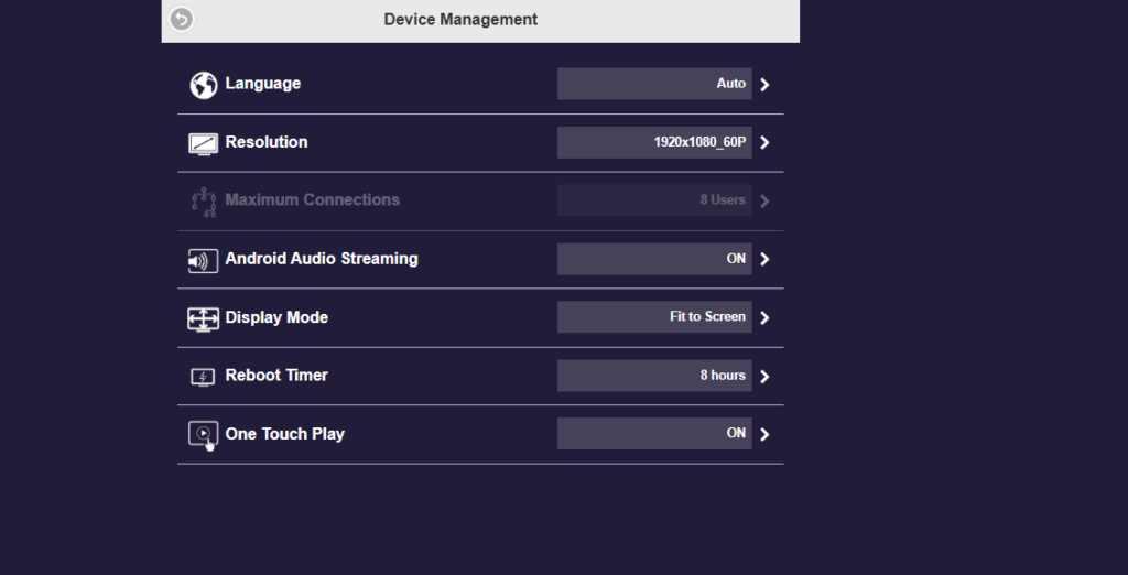 Device Settings Screen