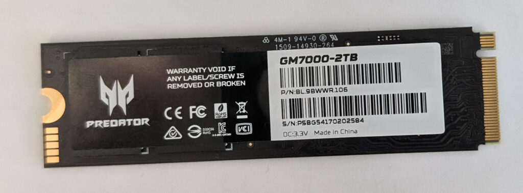 ACER Predator SSD GM7000 label