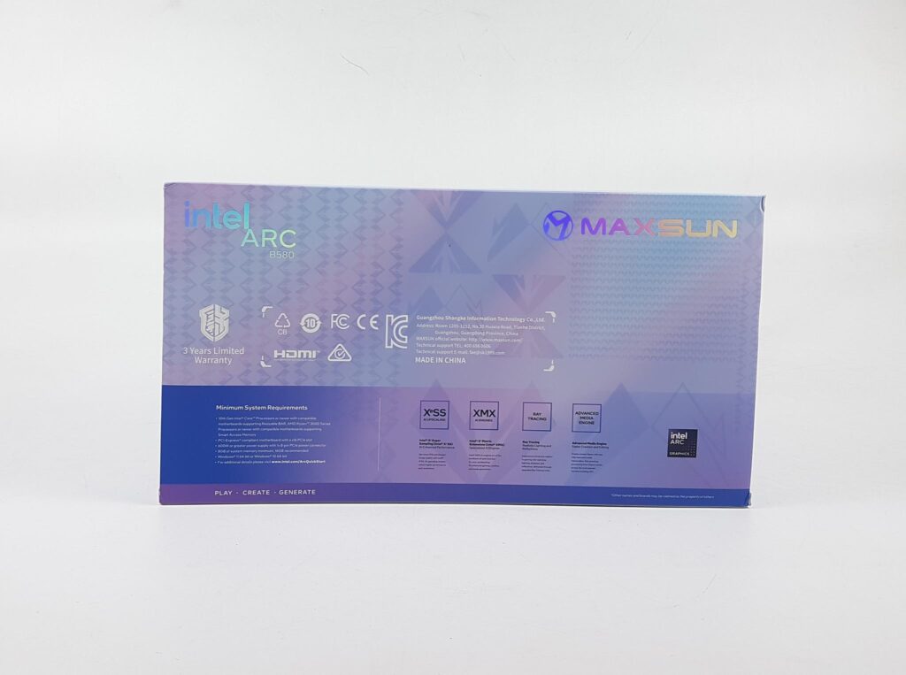 MAXSUN Intel Arc B580 iCraft 12G Packing Box Rear