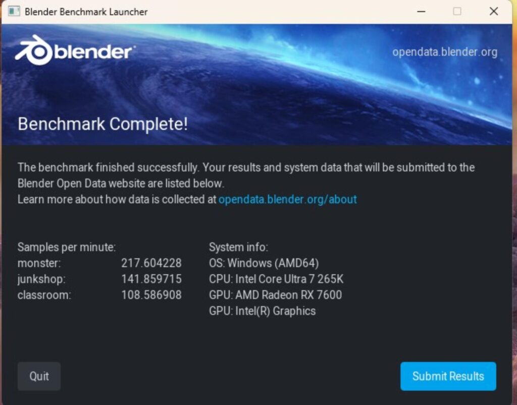 MSI MEG Z890 Unify X Blender Benchmark 4.3.0