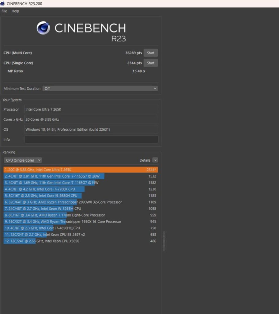 MSI MEG Z890 Unify X Cinebench R23.2