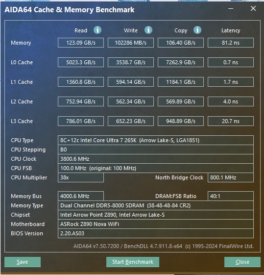 ASRock Phantom Gaming Z890 NOVA WiFi AIDA64 CPU and Memory Benchmark