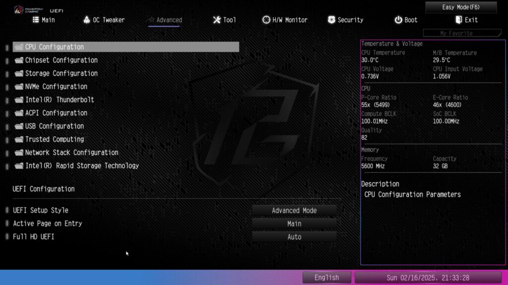 ASRock Phantom Gaming Z890 NOVA WiFi BIOS Advanced