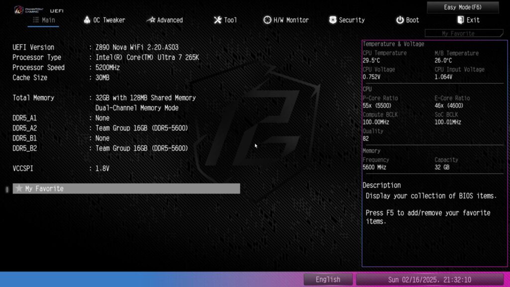 ASRock Phantom Gaming Z890 NOVA WiFi BIOS Advanced Mode