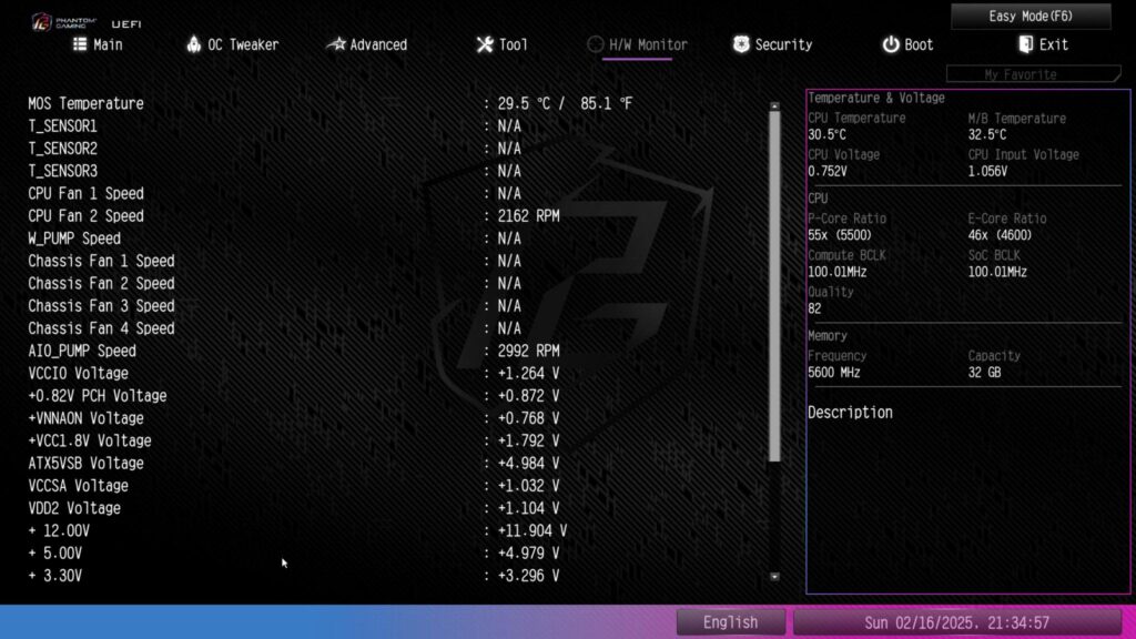 ASRock Phantom Gaming Z890 NOVA WiFi BIOS HW Monitor