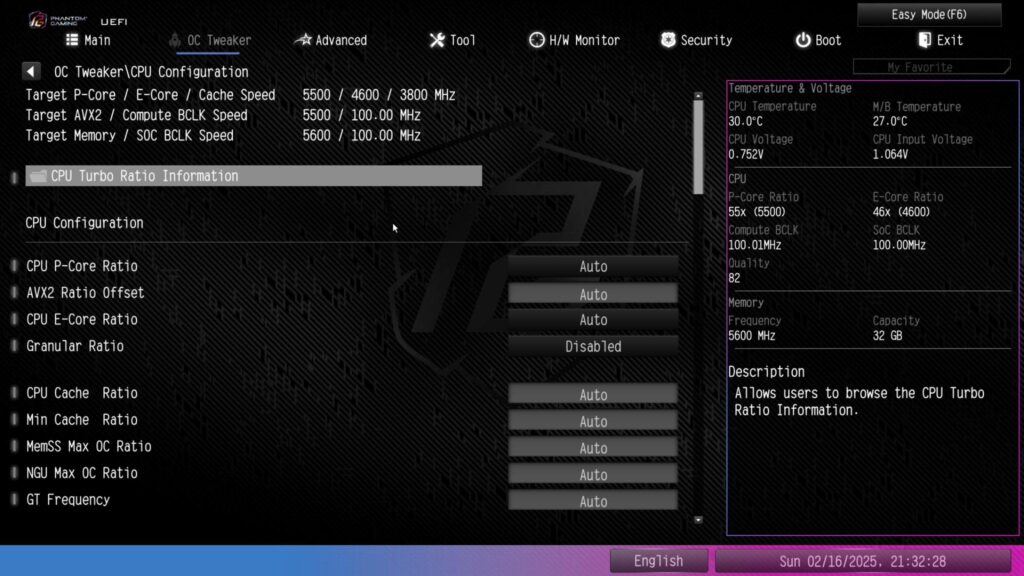 ASRock Phantom Gaming Z890 NOVA WiFi BIOS OC Tweaker CPU 1