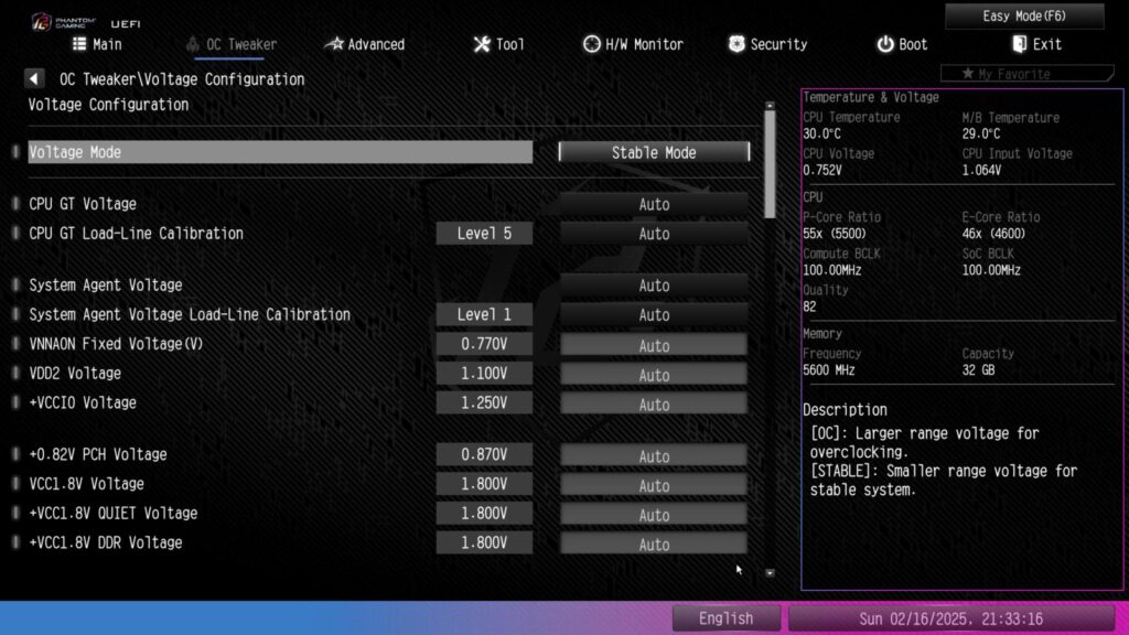 ASRock Phantom Gaming Z890 NOVA WiFi BIOS OC Tweaker Voltages