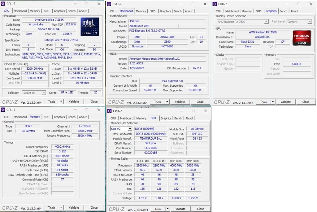 ASRock Phantom Gaming Z890 NOVA WiFi CPU Z