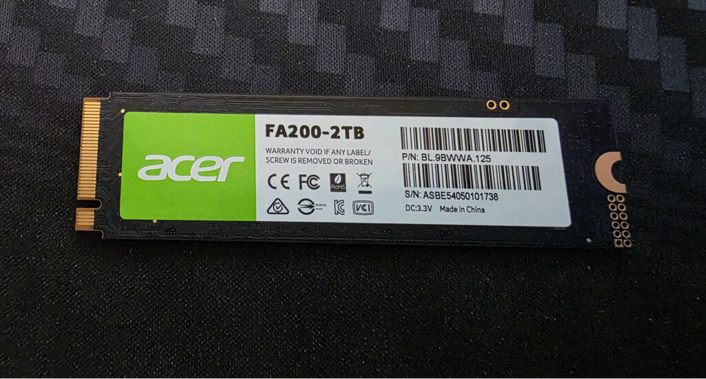 Acer fa200 2tb nvme ssd label